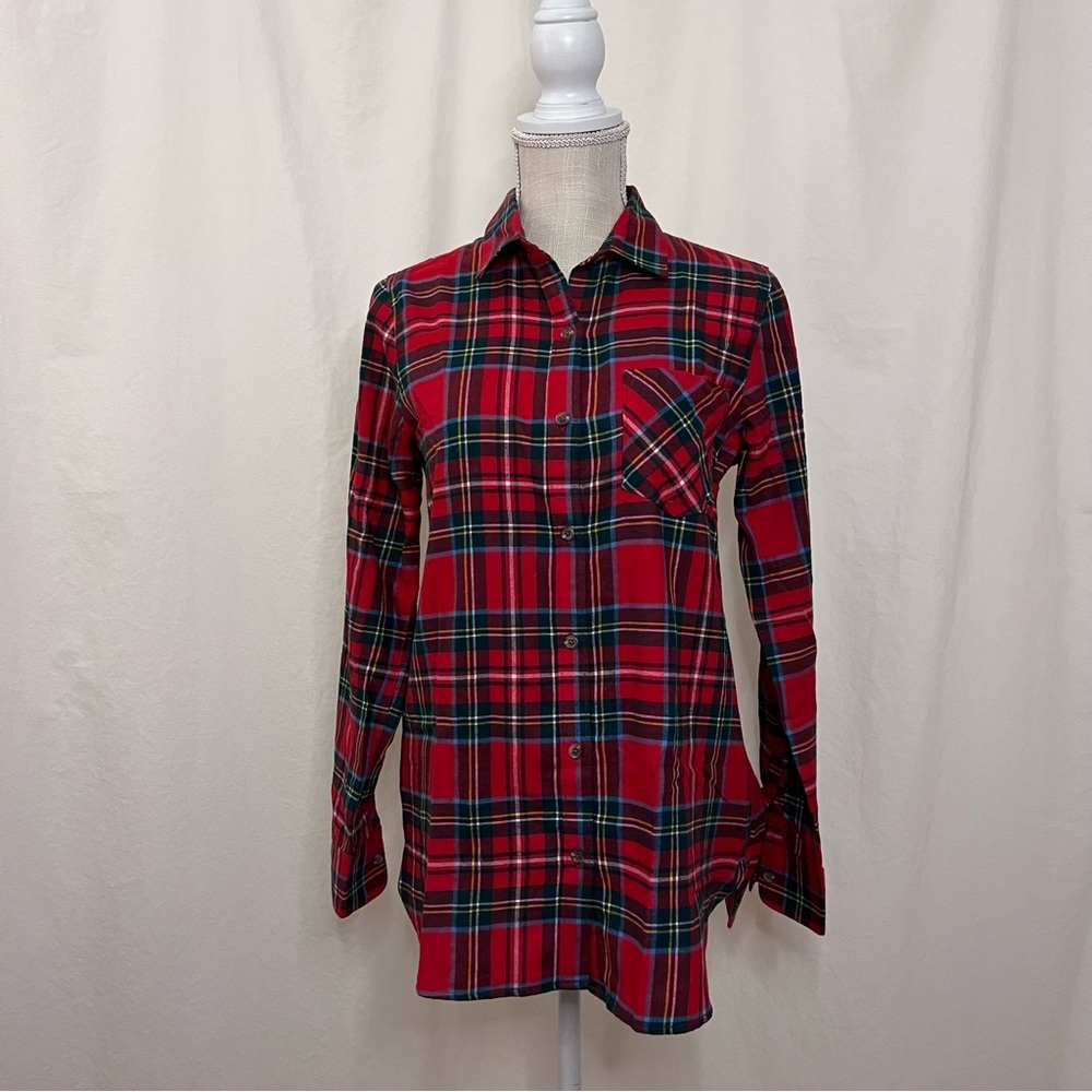NWOT Old Navy LS Tunic Flannel Button-down Red Tartan Small